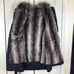 Black Fur Winter Coat with Hoodie Size Small